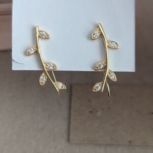 SHASHI Vermeil 925 Leaf Vine Ear Climbers with Crystal Accents